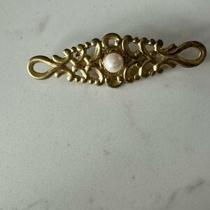 Gold Decorative Brooch with Pearl Accent